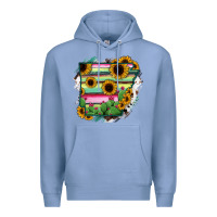 Colony Blue Arkansas Map Sunflower Cactus Serape Premium Hoodie - RanaPortraitStore