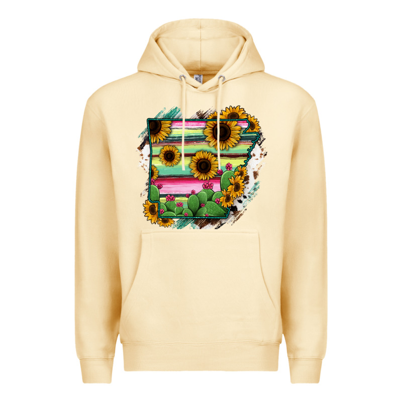 Arkansas Map Sunflower Cactus Serape Premium Hoodie by RanaPortraitStore | Teevron