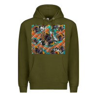 Army Green Thanksgiving Turkey sunflower turquoise Premium Hoodie - NancyCooperArtShop