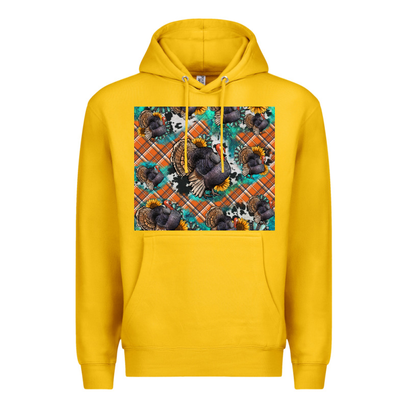 Thanksgiving Turkey Sunflower Turquoise Premium Hoodie by NancyCooperArtShop | Teevron