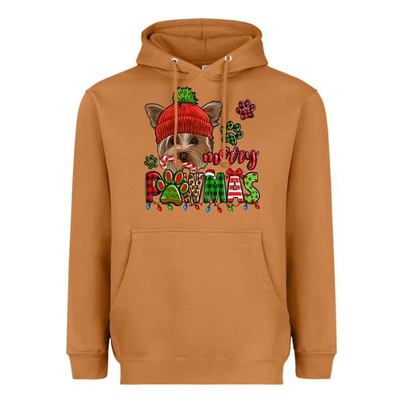 Merry Pawmas Christmas Yorkie Heavyweight Hoodie by Jasminsmagicworld | Teevron