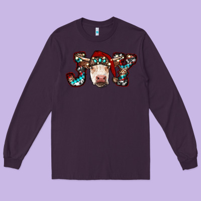 Christmas Joy Cow Long Sleeve Tee Designed By Ranaportraitstore