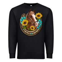 Black western horseshoe horse sunflowers gemstone Premium Sweatshirt - Artiststas