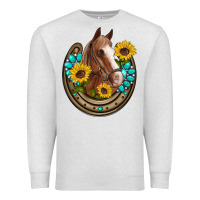 Oatmeal Heather western horseshoe horse sunflowers gemstone Premium Sweatshirt - Artiststas