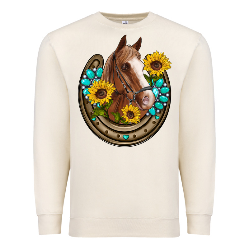 Western Horseshoe Horse Sunflowers Gemstone Premium Sweatshirt by Artiststas | Teevron