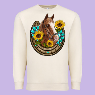 Western Horseshoe Horse Sunflowers Gemstone Premium Sweatshirt Designed By Artiststas