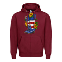 Burgundy american cowboy boot with sunflower Zipper Hoodie - HRA Design Shop