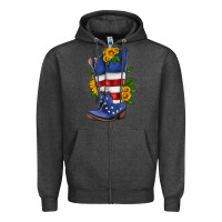 Charcoal Heather american cowboy boot with sunflower Zipper Hoodie - HRA Design Shop