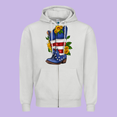 American Cowboy Boot With Sunflower Zipper Hoodie Designed By Hra Design Shop