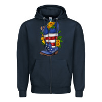 Navy american cowboy boot with sunflower Zipper Hoodie - HRA Design Shop