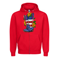Red american cowboy boot with sunflower Zipper Hoodie - HRA Design Shop