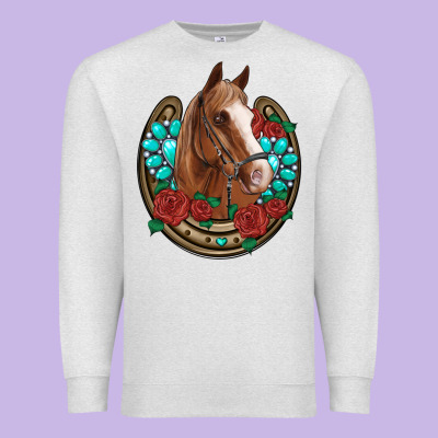 Western Horseshoe Horse Roses Gemstone Premium Sweatshirt Designed By Artiststas