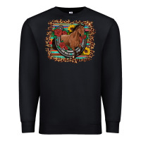 Black western horse horseshoe roses sunflowers serape leopard Premium Sweatshirt - Artiststas