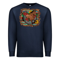Navy western horse horseshoe roses sunflowers serape leopard Premium Sweatshirt - Artiststas
