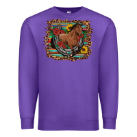 Purple western horse horseshoe roses sunflowers serape leopard Premium Sweatshirt - Artiststas