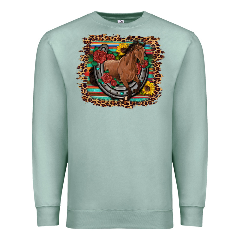 Western Horse Horseshoe Roses Sunflowers Serape Leopard Premium Sweatshirt by Artiststas | Teevron