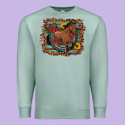 Western Horse Horseshoe Roses Sunflowers Serape Leopard Premium Sweatshirt Designed By Artiststas