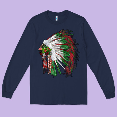 Christmas Indian Feather Headdress Long Sleeve Tee Designed By Ranaportraitstore