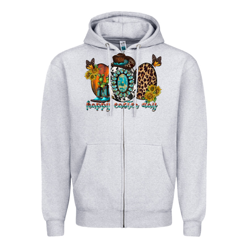 Happy Easter Egg Western Zipper Hoodie by RacoonDesign | Teevron