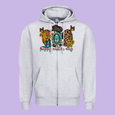 Happy Easter Egg Western Zipper Hoodie Designed By Racoondesign