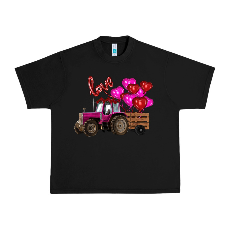 Valentine's Day Pink Tractor With Pin Heart Balloons Urban Heavy Tee by RanaPortraitStore | Teevron