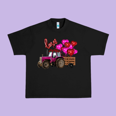 Valentine's Day Pink Tractor With Pin Heart Balloons Urban Heavy Tee Designed By Ranaportraitstore