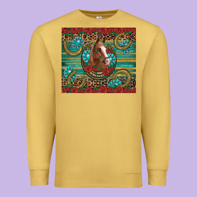Western Horse Horseshoe Roses Gemstones Glitter Wooden Premium Sweatshirt Designed By Artiststas