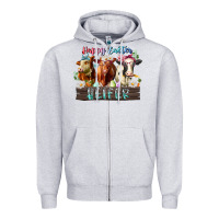 Heather Grey happy easter heifer Zipper Hoodie - RacoonDesign