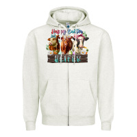 Oatmeal Heather happy easter heifer Zipper Hoodie - RacoonDesign