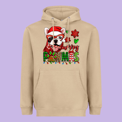 Merry Pawmas Christmas French Bulldog Heavyweight Hoodie Designed By Jasminsmagicworld