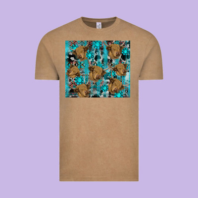 Vintage Tee western aztec highland cow