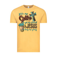 Vintage Mustard give me coffee to get me started & jesus to keep me going Vintage Tee - BarkalooDesign