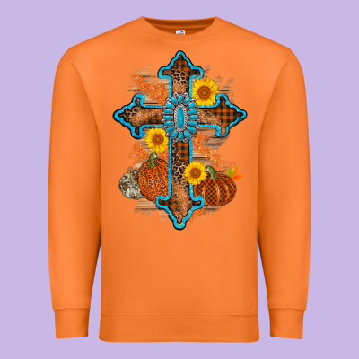 Thanksgiving Cross Pumpkin Sunflower Premium Sweatshirt Designed By Adodesignshop