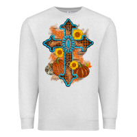 Oatmeal Heather thanksgiving cross pumpkin sunflower Premium Sweatshirt - AdoDesignShop
