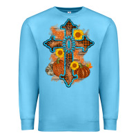 Ocean Blue thanksgiving cross pumpkin sunflower Premium Sweatshirt - AdoDesignShop