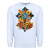 White thanksgiving cross pumpkin sunflower Premium Sweatshirt - AdoDesignShop
