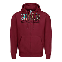 Burgundy auntie  like a mom, only cooler Zipper Hoodie - CowhideDigitalArt