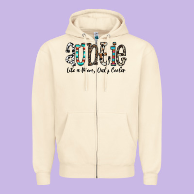 Auntie  Like A Mom, Only Cooler Zipper Hoodie Designed By Cowhidedigitalart