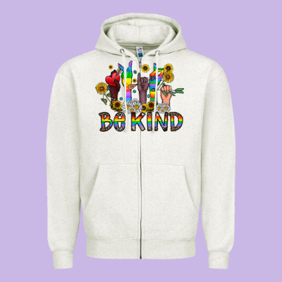 Be Kind Zipper Hoodie Designed By Cowhidedigitalart