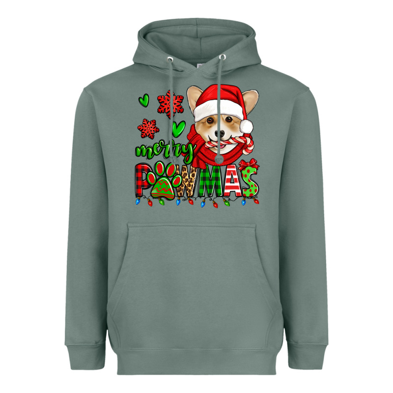 Merry Pawmas Christmas Corgi Heavyweight Hoodie by Jasminsmagicworld | Teevron