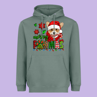 Merry Pawmas Christmas Corgi Heavyweight Hoodie Designed By Jasminsmagicworld