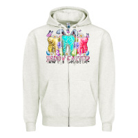 Oatmeal Heather happy easter tooth Zipper Hoodie - RacoonDesign
