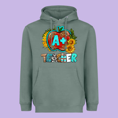 A+ Teacher Apple Heavyweight Hoodie Designed By Bundleandbundleshop