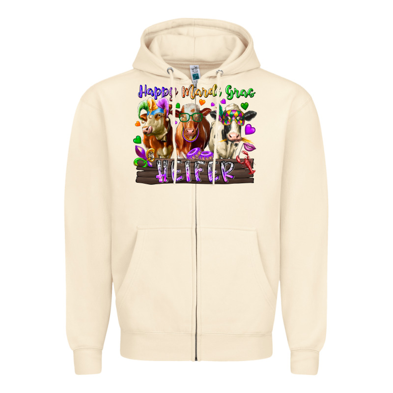 Happy Mardi Gras Heifer Zipper Hoodie by RacoonDesign | Teevron