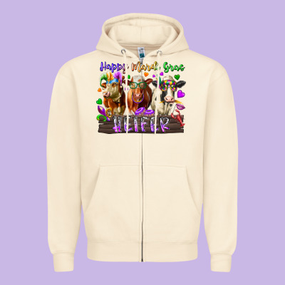 Happy Mardi Gras Heifer Zipper Hoodie Designed By Racoondesign