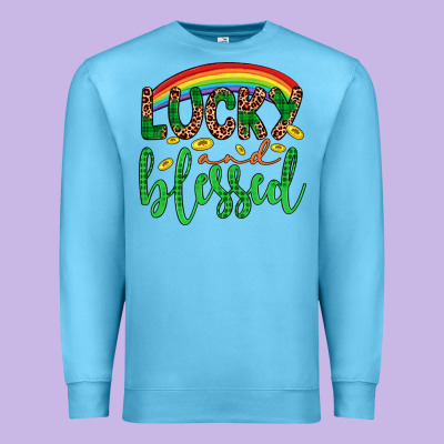 Western St. Patrick's Rainbow Lucky And Blessed Premium Sweatshirt Designed By Artiststas