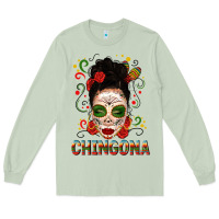 Matcha Mexicana Skull Girl Messy Bun Long Sleeve Tee - texasbilliewilder