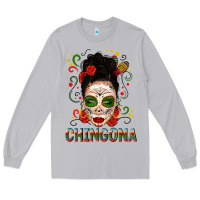 Moon Dust Mexicana Skull Girl Messy Bun Long Sleeve Tee - texasbilliewilder