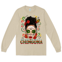 Mushroom Mexicana Skull Girl Messy Bun Long Sleeve Tee - texasbilliewilder