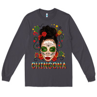 Smoke Mexicana Skull Girl Messy Bun Long Sleeve Tee - texasbilliewilder